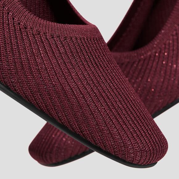 Vivaia Melody Square Toe Chunky Heels Sparkly Burgundy Slip On Pump Shoes Ballet - Picture 4 of 10
